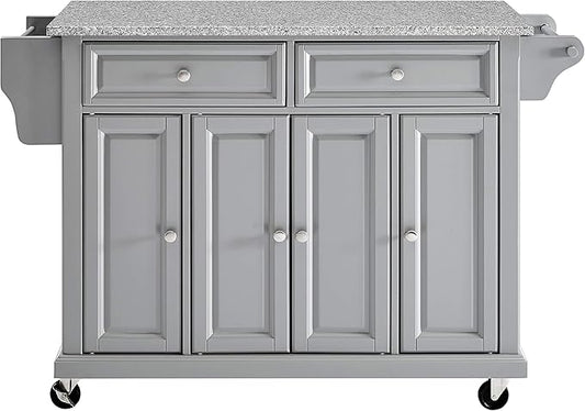 Crosley Furniture Full Size Granite Top Rolling Kitchen Island Storage Cart, Microwave Stand, Spice Rack, Gray