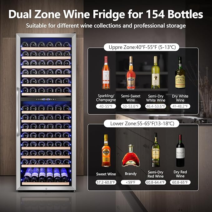 Velivi Wine Fridge Freestanding Dual Temperature Zone, Wine Cooler Refrigerator for 154 Bottles, 24 Inch Wide Large Wine Cooler with Professional Temperature Control System, Quiet Operation