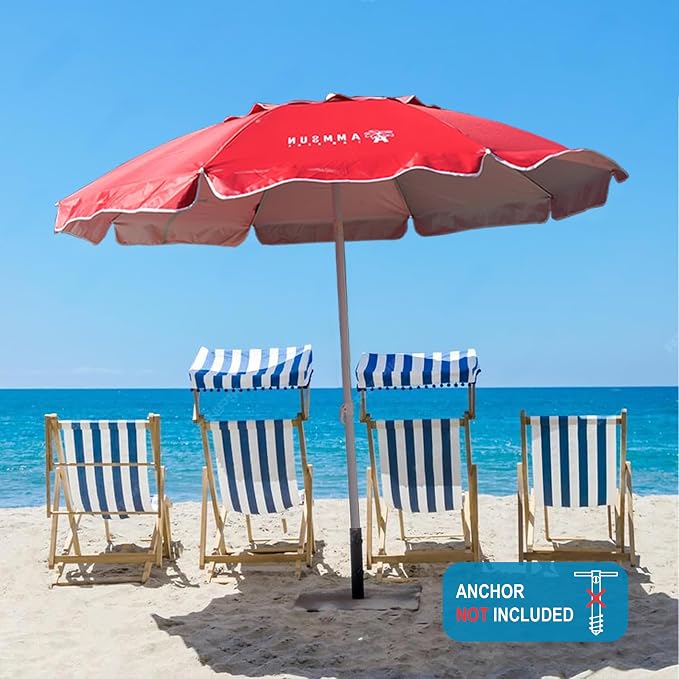 AMMSUN 6.5ft Portable Patio Beach Umbrella for Sand with Tilt, Air Vent | UPF50+ Sun Protection, Windproof Outdoor Umbrellas with Carry Bag, for Patio Beach Garden Pool Backyard, Burgundy Red