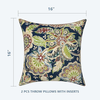 LVTXIII Set of 2 Patio Throw Pillows 16"x16" Fade Resistant Outdoor Throw Pillows with Inserts, Fluffy Decorative Garden Toss Pillow Cushions for Home Coach Sofa Use, Paisley Sapphire Blue