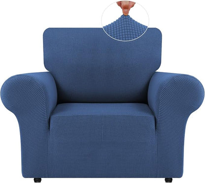 LURKA Stretch Chair Cover for Sofa, 1 Piece Armchair Slipcover, Blue | Soft Stretch Jacquard, Fits 31"-55" Armchairs, Elastic Bottom for Secure Fit, Machine Washable, Pet & Kid Friendly