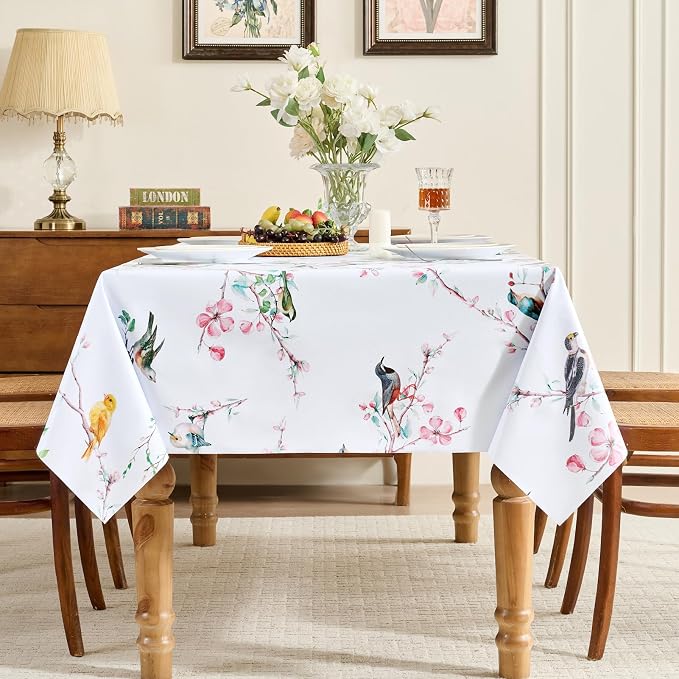 Romanstile Summer Square Vinyl Tablecloth, Outdoor Waterproof Oil-Proof Plastic Table Cloth, Heavy Duty Vinyl Table Cover for Dining, Camping, Picnic, Outdoor - 54 x 54 Inch, Bird