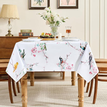 Romanstile Summer Rectangle Vinyl Tablecloth, Outdoor Waterproof Oil-Proof Plastic Table Cloth, Heavy Duty Vinyl Table Cover for Dining, Camping, Picnic, Outdoor - 54 x 108 Inch, Bird