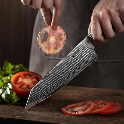 Wakoli EDIB Damascus Kiritsuke Chef Knife – 7.9-Inch Japanese Style Kitchen Knife | Genuine 67-Layer Damascus Steel Blade with VG10 Core | Ergonomic Pakkawood Handle | Professional Cooking Knife
