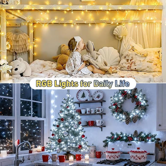 JMEXSUSS 100 LED Color Changing String Lights, 33ft String Lights Indoor with Remote & APP, Clear Wire Smart Twinkle Christmas Light Plug in for Daily Easter Independence Day Halloween Xmas