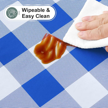 Buffalo Rectangle Picnic Tablecloth, 6 Foot Elastic Fitted Vinyl Table Cloth with Flannel Backing, Waterproof Plaid Table Covers for Dining, Camping, Outdoor (Blue and White, 30" x 72")
