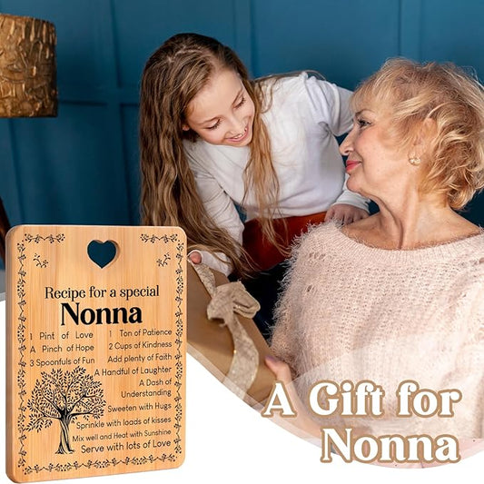 Nonna Gifts - "Recipe for a Special Nonna" Gifts for Nonna Cutting Board Set, Bamboo-Made Engraved Utensil Set Nonna Gifts for Grandma Cutting Board, Mothers Day Gifts for Nonna.