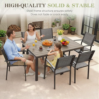 Greesum 7 Piece Patio Dining Set, Outdoor Furniture with Large Table & 6 Textilene Chairs for Garden, Poolside, Porch, Grey