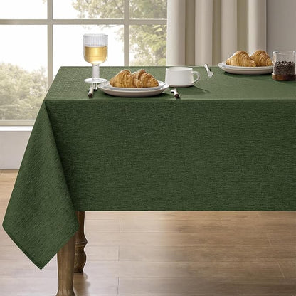 Decorelia Table Cloth for Rectangle Dining Table, Faux Linen Waterproof Texture Farmhouse Washable Rectangular Tablecloth Cover for Birthday, Party, Picnics, Wedding Decor(Dark Green, 52 x70 Inch)