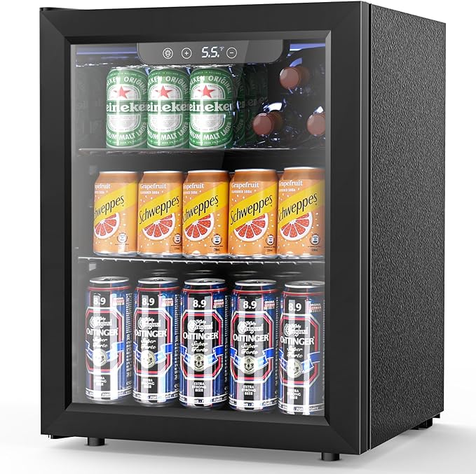 Electactic 1.7 Cu.ft Beverage Refrigerator Cooler, 68 Can Mini Fridge Glass Door with Adjustable Shelves, Digital Temperature Display, Freestanding Small Drink Fridge for Home, Office or Bar(Black)