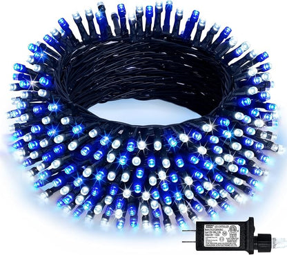 JMEXSUSS 66ft 200 LED Blue and White Christmas Lights, String Light Plug in | Connectable, Waterproof, 8 Moedes Green Wire Christmas Lights for Tree Party Home Indoor Outdoor Decorations