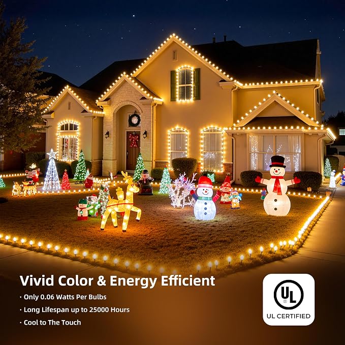 Minetom 100 LED C9 LED Christmas Lights Outdoor, 66FT Lighted Length Plug-in Waterproof C9 String Lights with Timer & Memory Function, 8 Modes, Connectable, for Tree Home Yard Party Indoor, Warm White