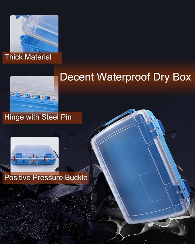 Waterproof Dry Box Floating Watertight Storage Box for Kayak & Boat | Waterproof Drybox Container, with Rubber Gasket & Transparent Lid & Rope for Water Sports, 9.4" L x 6.5" W x 2" H
