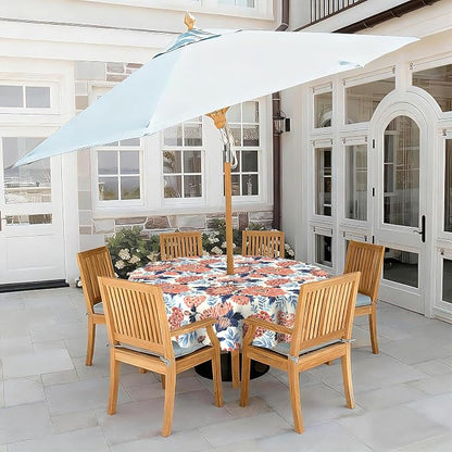 LVTXIII Round Outdoor Tablecloth with Umbrella Hole and Zipper, Water-Repellent 60 Inch Patio Table Cover for Bistro, Garden, Patio & Picnic, Vibrant Blossom