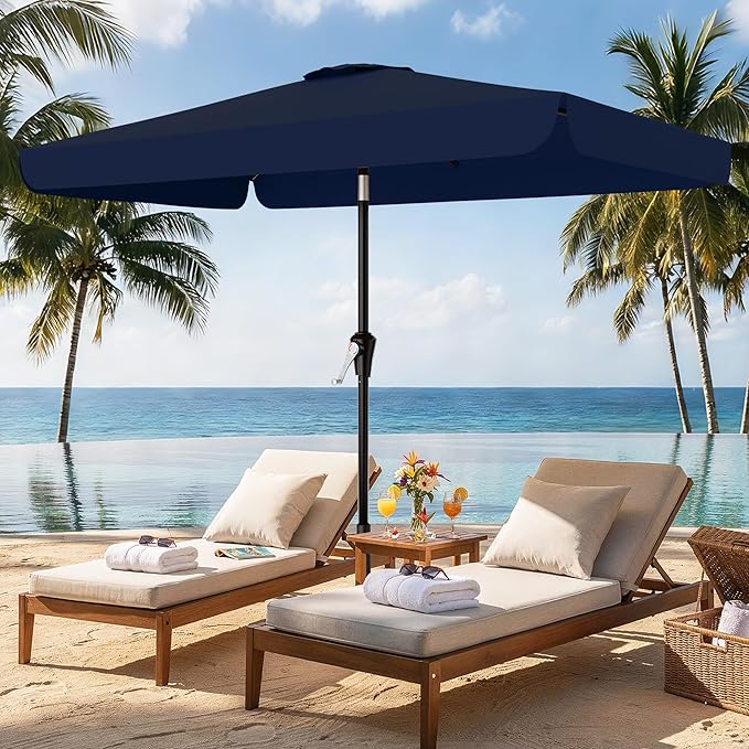 AreShark 6.5 x 10 FT Rectangular Valance Patio Umbrella, Outdoor Umbrella with Tilt and Crank, Market Table Umbrellas W/ 6 Ribs UV Protection for Garden, Deck, Backyard and Pool, Navy