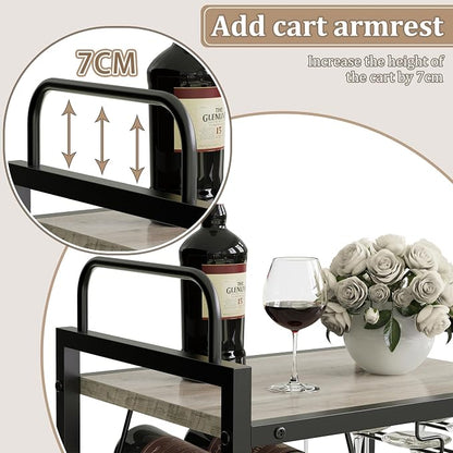 Bar Cart for The Home, 3 Tier Kitchen Carts with Wheels, Small Rolling Cart with Glass Holders, Wine Rack, Mini Bar Cart for Kitchen, Dining Room, Living Room, 13.0" D x 17.0" W x 33.8" H, Greige