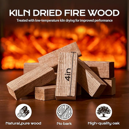 Kiln Dried Oak Firewood Bark Free Hardwood Logs for Pizza Ovens Fire Pits Fireplaces Clean Hot Burning Lights Quickly 4in 10lbs