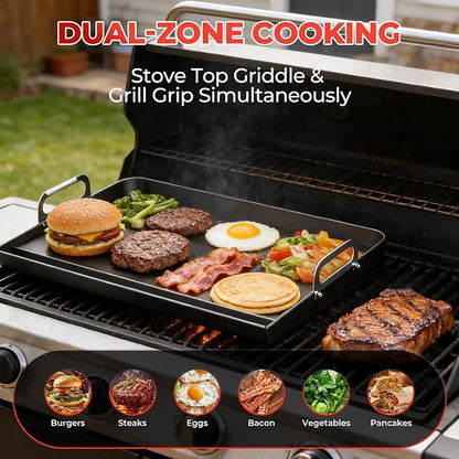 17”x13” Stove Top Griddle for Gas Grill – Cook on Flat Top Griddle & Grill | Grate Simultaneously, Nonstick Carbon Steel Griddle Universal Fit Plate for Outdoor BBQ, Tailgating, Eggs, Steaks & Burgers