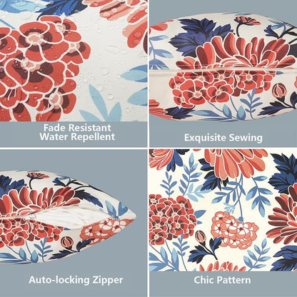LVTXIII Outdoor Pillow Covers 20x20 Inch, 2 Pack Large Square Throw Pillow Cases, Fade-Resistant Cushion Covers for Patio Furniture Sofa, Garden Porch, Vibrant Blossom