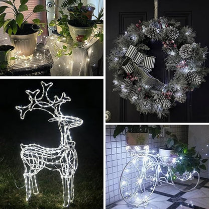 QITONG Solar Fairy Lights Outdoor Waterproof, 2 Pack Each 66ft 200 LED White Christmas String Lights, Silver Wire Twinkle Mini Lights with 8 Modes