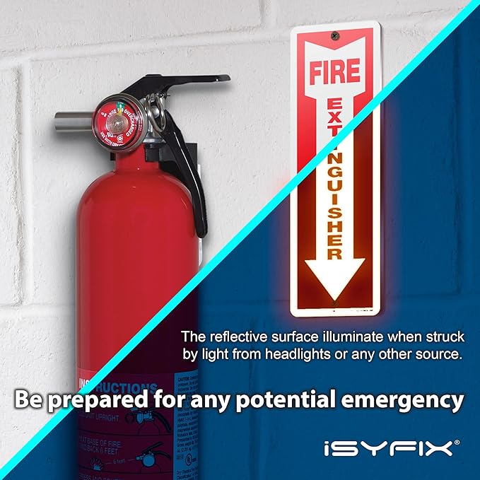 iSYFIX Reflective Fire Extinguisher Aluminum Signs – 5 Pack 4x12 Inch – Laminated for Ultimate UV and Fade Resistance, Indoor and Outdoor, for Business, Schools, Hospitals, Home