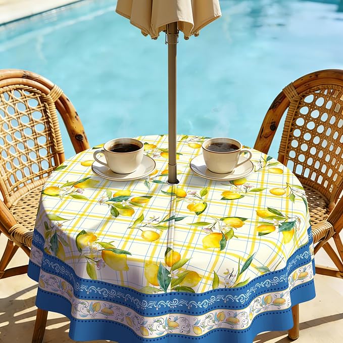 Outdoor Tablecloth with Umbrella Hole Elegant Zipper Patio Table Cloth for Outdoor Patio Garden Yard Decor