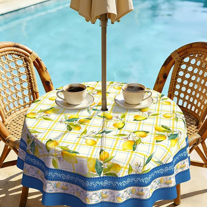 Outdoor Tablecloth with Umbrella Hole Elegant Zipper Patio Table Cloth for Outdoor Patio Garden Yard Decor