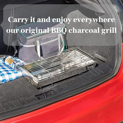 Moss & Stone 17" In Portable Tabletop Grill, Charcoal Barbecue Grill, Stainless Steel Portable Folding Tabletop Charcoal Grill For Shish Kabob Burgers & Meat Steak.