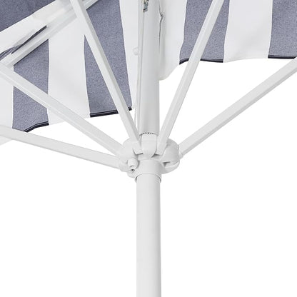 JONATHAN Y Beverly 9 ft. Striped Half Umbrella, Navy/White | Coastal Scalloped Fringe, Crank Lift, 30 Degree Manual Tilt, UV 50 Fabric Canopy, Aluminum Frame, Space Saving Design