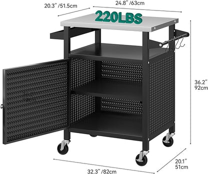 YITAHOME 25 Inch Outdoor Grill Cart with Stainless Steel Top, Outdoor Grill Table with Storage Shelves for Patio, Kitchen Prep, Grilling Accessories, Black