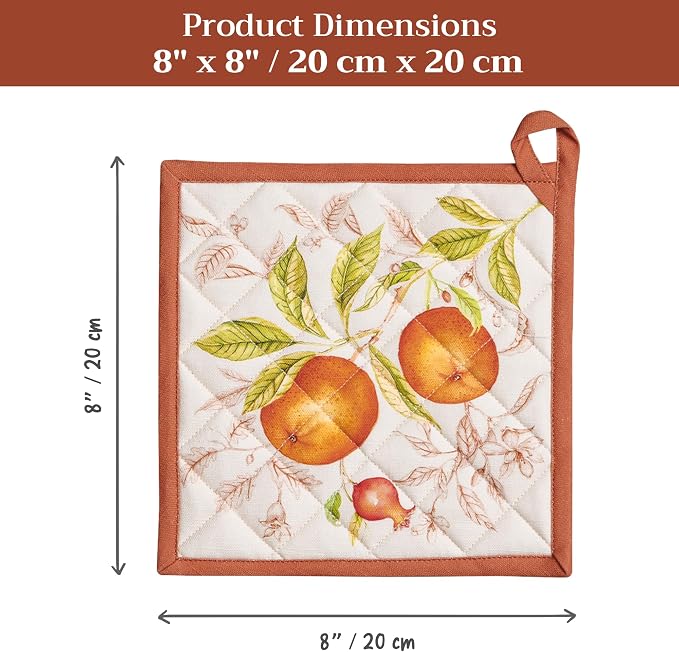 Maison d' Hermine Pot Holders 100% Cotton Potholders (8" x 8", Pack of 1) | Heat Resistant Hot Pads with Loop BBQ Cooking Baking Hotel Kitchen Handling Hot Pans Thanksgiving Christmas - Vintage Harvest