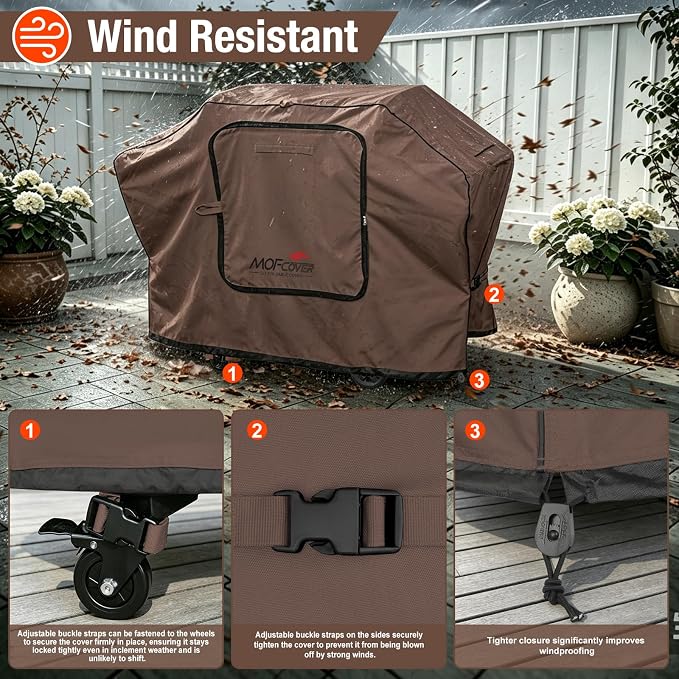 Exclusive Foldable 72 inch Grill Cover, 600D Heavy Duty Large Outdoor BBQ Cover for 6 Burners Grill Weber Nexgrill CharBroil Monument, Coffee