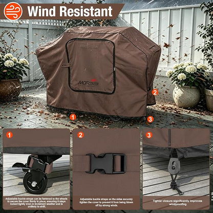 Exclusive Foldable 82 inch Grill Cover, 600D Heavy Duty XXL Outdoor BBQ Cover for 6 Burners Grill Weber Nexgrill CharBroil Monument, Coffee