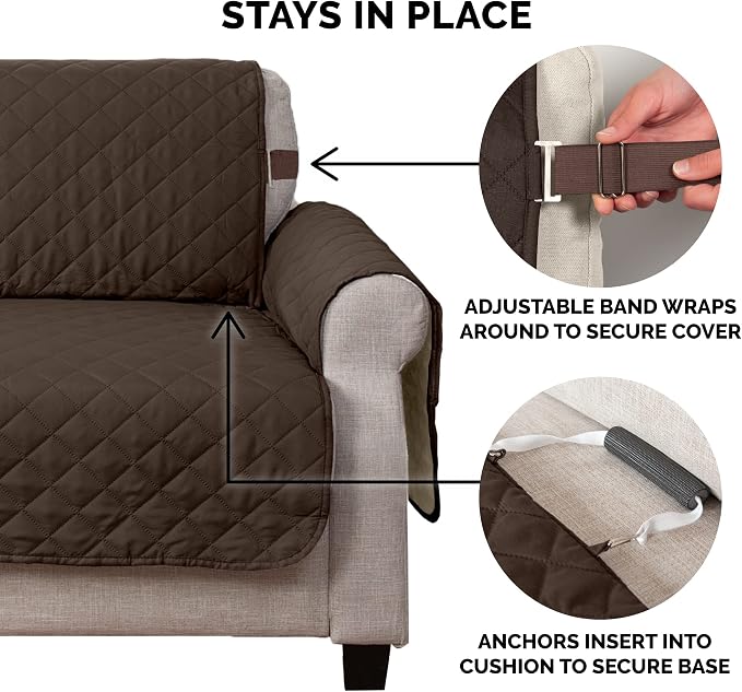 Furhaven Water-Resistant & Reversible Loveseat Cover Protector for Dogs, Cats, & Children - Two-Tone Pinsonic Quilted Living Room Furniture Cover - Espresso/Clay, Loveseat