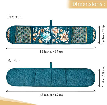 Maison d' Hermine Double Oven Mitts 100% Cotton Double Oven Glove (7"x35") | Heat Resistant BBQ Cooking Gloves with Loop Baking Kitchen Home Farmhouse Thanksgiving Christmas - Luxury Loft - Dark Teal