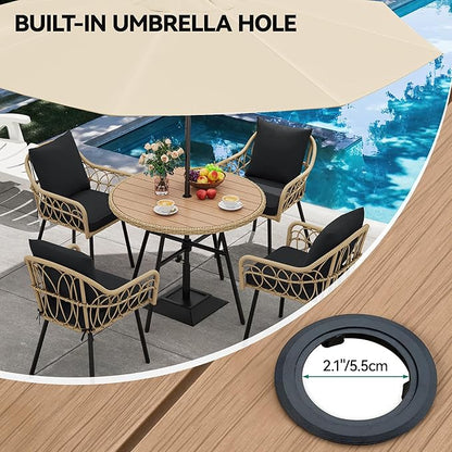 YITAHOME 5-Piece Outdoor Dining Table Set for 4, Rattan Patio Furniture Set with 4 Armchairs, Patio Table and Chairs Set with Plastic Wood Tabletop for Deck, Backyard, Black