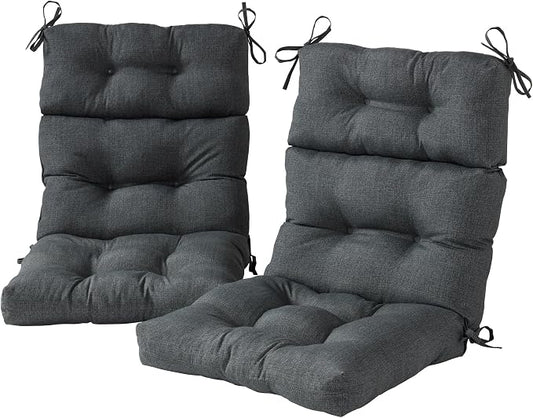 Outdoor Tufted High-Back Chair Cushions, One-Piece Hinged Seat and Back Design, Reversible with 4 Ties, Durable Polyester Fabric, Recycled Fiber Fill - Set of 2, Carbon