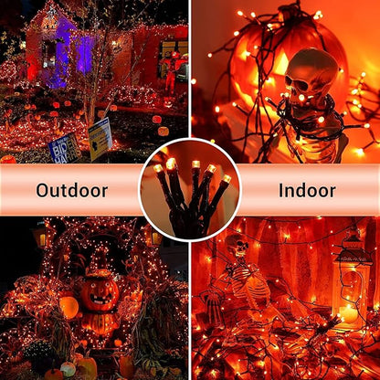 kemooie 500 LED Halloween Lights Outdoor, 164 FT Fairy Lights with 8 Modes | Orange, Timer&Memory Function, Plug in, IP44 Waterproof, Indoor Outdoor Use, Home/Party/Garden/Halloween Decor