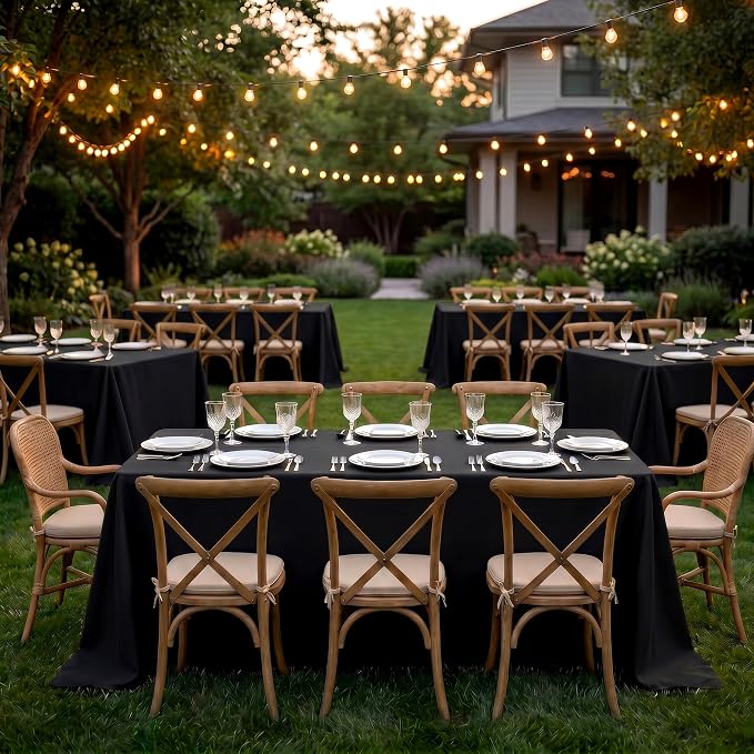 Fitable 6 Pack Black Tablecloths for Rectangle Tables, 90 x 132 Inch | Wrinkle & Stain Resistant, Washable Polyester Fabric Cloth Cover, For Wedding Party Banquet Formal Events Halloween