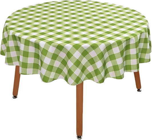 Waterproof Plaid Tablecloth Fabric - Round 58 Inch Classic Gingham Checker Table Cloth for Indoor/Outdoor Use - Buffalo Table Cover for Picnics, BBQs, and Parties