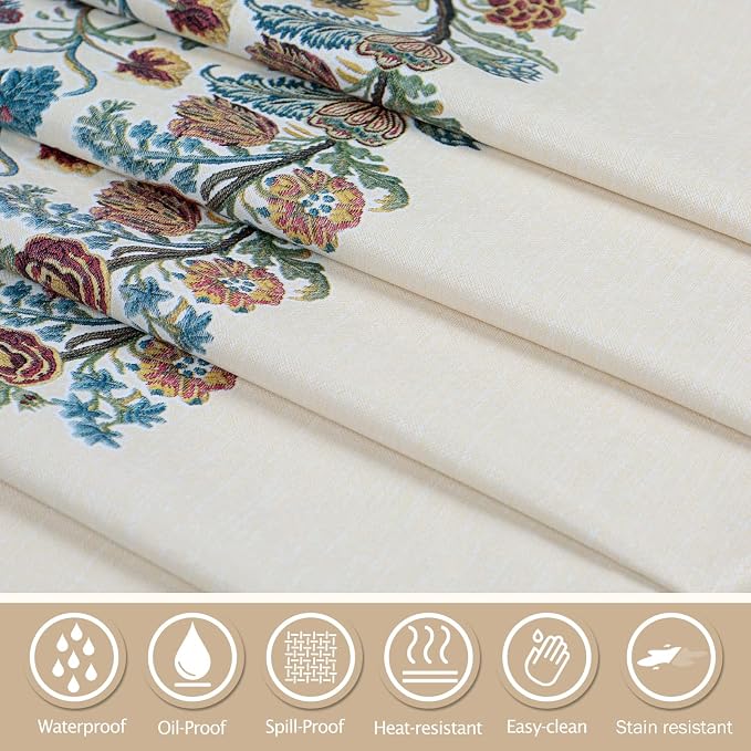AIRCOWRIE Waterproof Vinyl Tablecloths, Heavy Duty Oil Proof Spill Proof Plastic Table Cloth, Wipe Clean PVC Table Cover for Spring Indoor and Outdoor Use (Embroidery Flower, 54”×54”, Square)