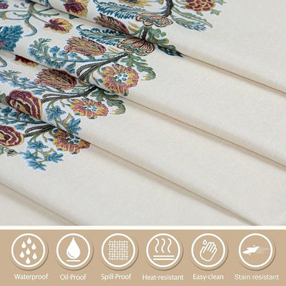 AIRCOWRIE Waterproof Vinyl Tablecloths, Heavy Duty Oil Proof Spill Proof Plastic Table Cloth, Wipe Clean PVC Table Cover for Spring Indoor and Outdoor Use (Embroidery Flower, 54”×140”, Rectangle)