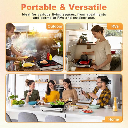 Portable Electric Stove 1800W, 110V Ceramic Hot Plate, Single Burner Cooktop with Knob Control, Timer, Safety Lock, Portable Cooking for Home, Office, RV