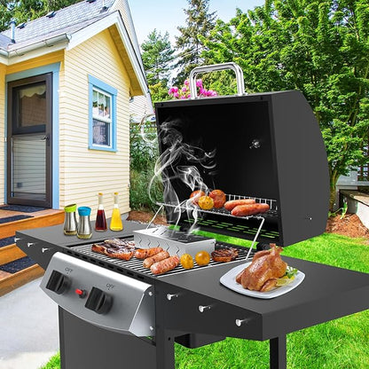 BBQCuker 2 Pack Grill Smoker Box, Stainless Steel Food Safe, Works with Wood Chips Smoked BBQ Flavor, Hinged Lid,Warp Free Grill Accessories (2, 9x4)