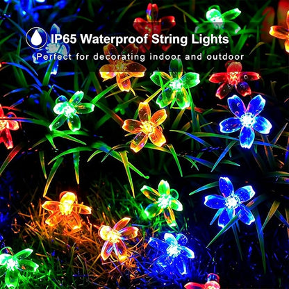 Solar String Flower Lights Outdoor 2 Pack 200 LED 80Ft Multi-Color Christmas Fairy Lights with 8 Lighting Modes, Waterproof Solar Lights Outdoor for Garden Christmas Wedding Xmas Tree Decoration