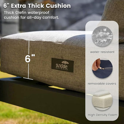 Sundale Outdoor Aluminum Patio Furniture, 3-seat All-Weather Outdoor Couch with 6" Olefin Cushion & Wide Armrest, Outside Sofa Seating for Garden Deck Porch (Grey)