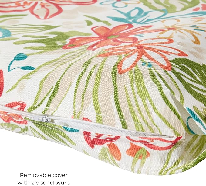 Modern Outdoor Chaise Lounge Cushion with Ties – Durable Polyester Fabric, Channel-Filled Polyfiber Insert, Removable Zippered Cover, Breeze Floral