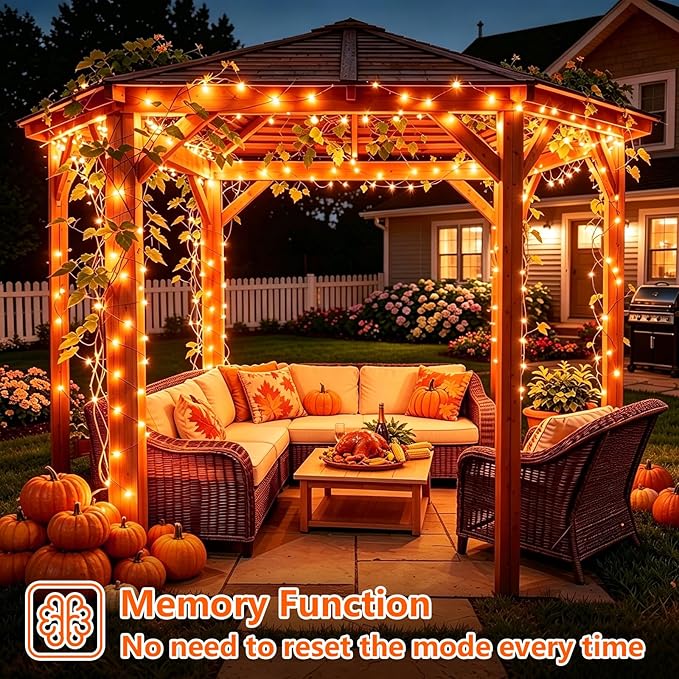 YEGUO Orange Solar Thanksgiving Lights Outdoor Waterproof, 4 Pack Each 33ft 100 LED Solar Fairy Lights, 8 Modes Solar String Lights