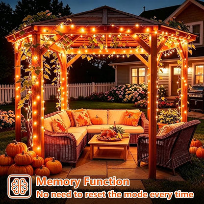YEGUO Orange Solar Thanksgiving Lights Outdoor Waterproof, 4 Pack Each 33ft 100 LED Solar Fairy Lights, 8 Modes Solar String Lights