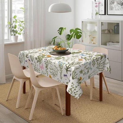 Vintage Floral Rectangle Tablecloth for Kitchen Dinner Picnic Party | 54"x72" Herbs and Wild Flowers Table Cloth Spring Summer Farmhouse Home Decor Cute Botanic Table Cover